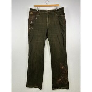 Whimsigoth Chicos Platinum Women Size 16/18 Brown Embellished Straight Leg Jeans